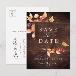 Invitation Carte Postale Feuilles automnales Bois rustique Enregistrer la