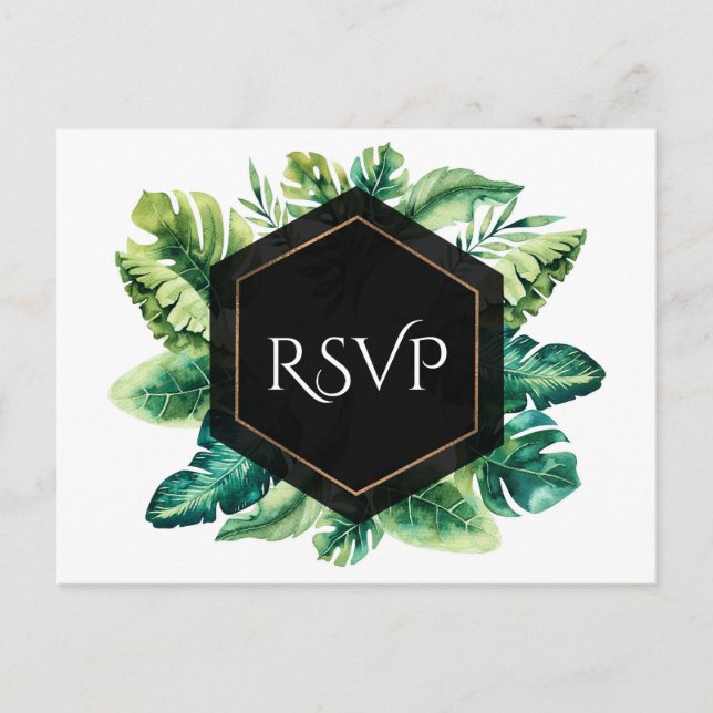 Invitation Carte Postale Feuilles de Forêt Tropicale Humide Élégant RSVP de (Devant)