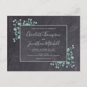 Invitation Carte Postale Feuilles d'eucalyptus verdure tableau noir rustiqu