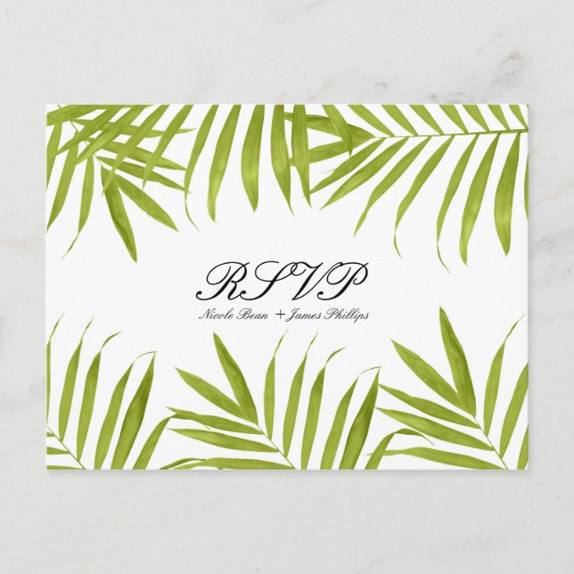 Invitation Carte Postale Feuilles Tropicales Élégant Mariage D'été RSVP (Devant)
