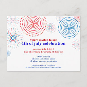 Invitation Carte Postale Feux d'artifice sur le quatrième
