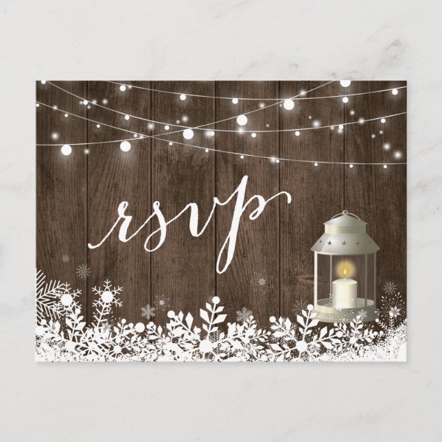 Invitation Carte Postale Feux de neige rustiques Noces RSVP (Devant)