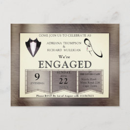 Invitation Carte Postale Fiançailles de design moderne Gold-Silver-Brass