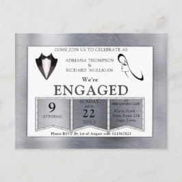 Invitation Carte Postale Fiançailles de design moderne Gold-Silver-Brass