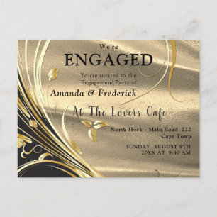 Invitation Carte Postale Fiançailles Gold Satin & Gold