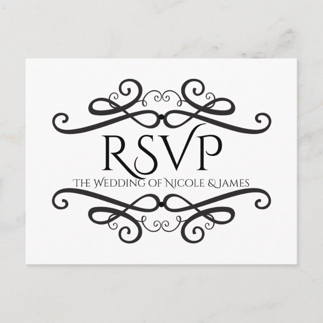 Invitation Carte Postale Fiançailles Mariage classique noir et blanc RSVP (Devant)