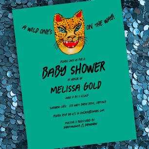 Invitation Carte Postale Fierce Cheetah Wild One mignon BABY SHOWER PERSONN