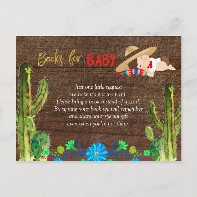 Invitation Carte Postale Fiesta Baby Muchacho Baby showers Livres pour bébé (Devant)