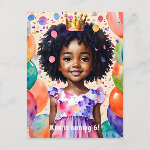 Invitation Carte Postale Fille d'anniversaire avec la peau Brown Princesse 