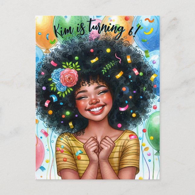Invitation Carte Postale Fille d'Anniversaire Noire Avec Ballons Art (Devant)