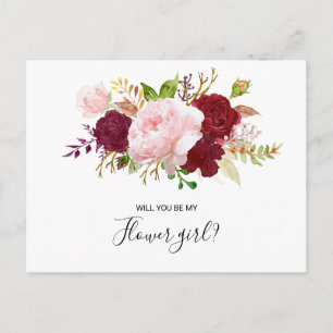 Invitation Carte Postale Fille de fleurs tropicale et romantique rouge