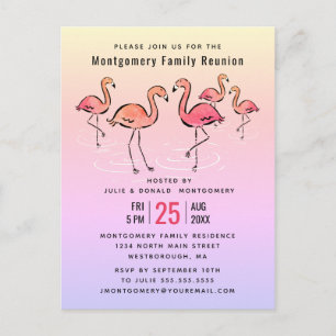 Invitation Carte Postale - Flamant rose d'aquarelle tropicale Reunion famil