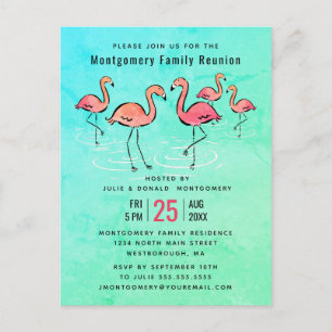 Invitation Carte Postale - Flamant rose d'aquarelle tropicale Reunion famil