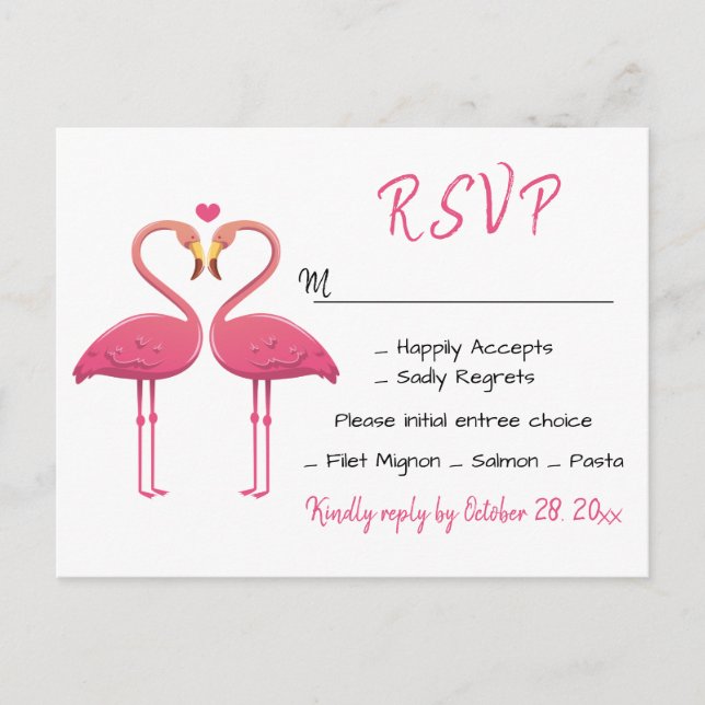 Invitation Carte Postale Flamant rose rose RSVP Mariage Tropical Luau Beach (Devant)