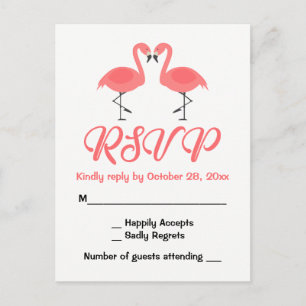 Invitation Carte Postale Flamant rose rose tropicale RSVP Mariage Luau Été