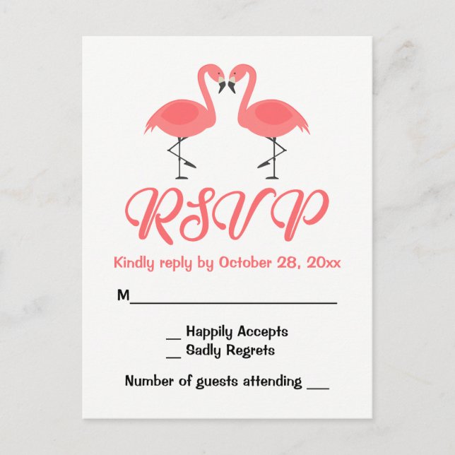 Invitation Carte Postale Flamant rose rose tropicale RSVP Mariage Luau Été (Devant)