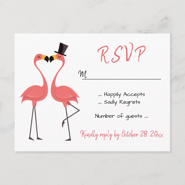 Invitation Carte Postale Flamingo Rose RSVP Mariage Tropical Luau Plage (Devant)