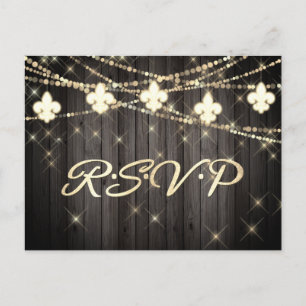 Invitation Carte Postale Fleur de Lis Lumières Rustiques   Boho Wedding RSV