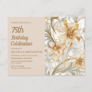 Invitation Carte Postale Fleur floral aquarelle neutre élégant 75e annivers