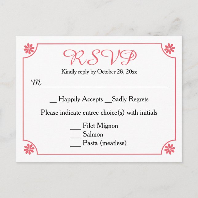 Invitation Carte Postale Fleur rose RSVP Florale Soirée de mariage rétro (Devant)