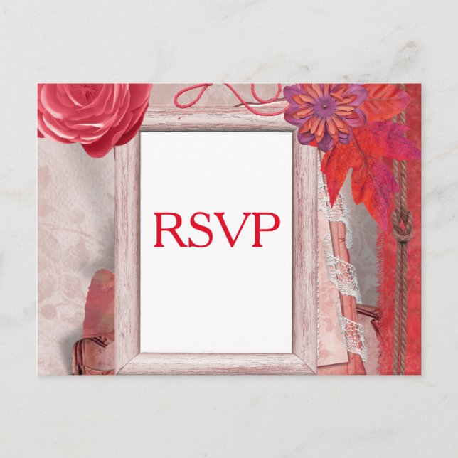 Invitation Carte Postale Fleur rouge RSVP et cadre photo (Devant)