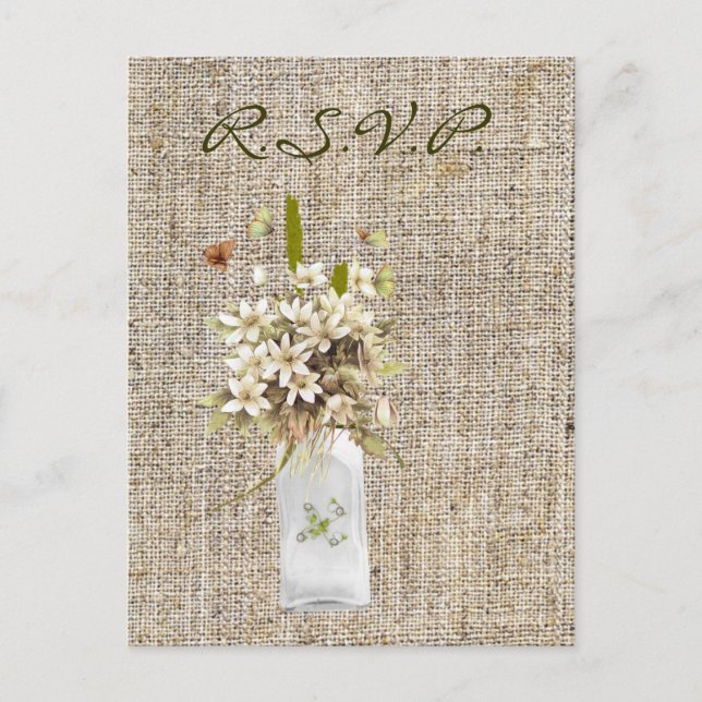 Invitation Carte Postale fleur sauvage beige bohème burlap hippie mariage (Devant)