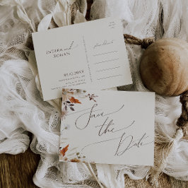 Invitation Carte Postale Fleur sauvage D'Automne Beige Enregistrer La Date 