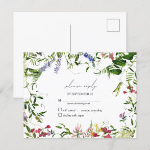 Invitation Carte Postale Fleur sauvage d'été moderne Watercolor Wedding RSV