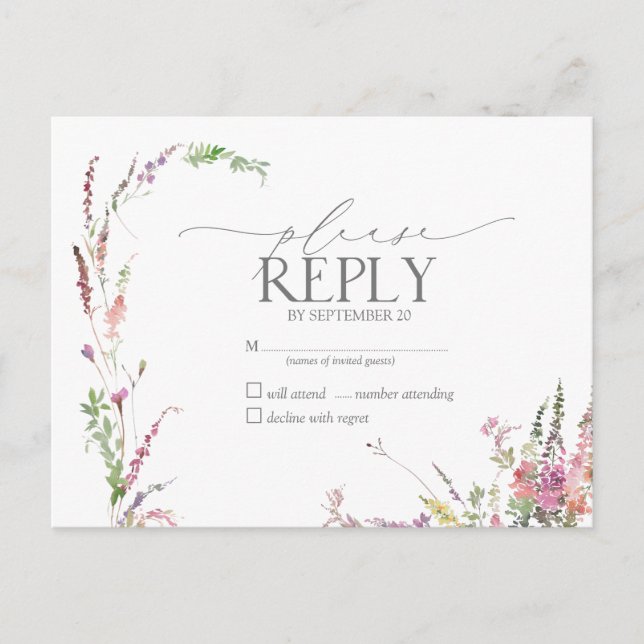 Invitation Carte Postale Fleur sauvage élégant tendance mariage floral RSVP (Devant)
