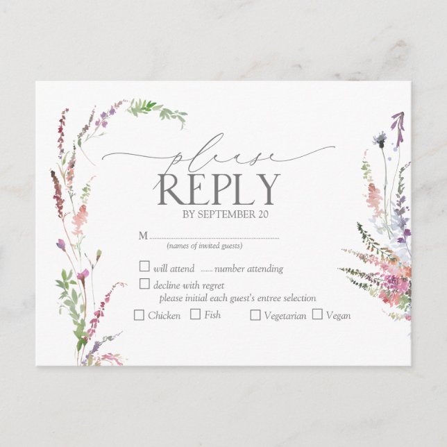 Invitation Carte Postale Fleur sauvage élégant tendance mariage floral RSVP (Devant)