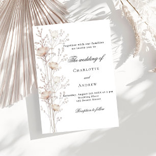 Invitation Carte Postale fleur sauvage mariage beige blanc