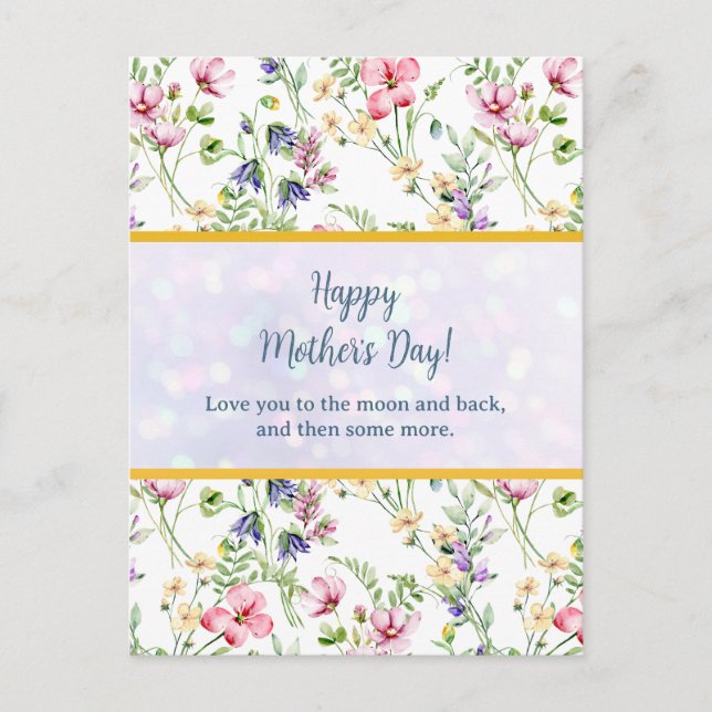 Invitation Carte Postale Fleurs Aquarelles Élégantes pour Bonne Fête des Mè (Devant)