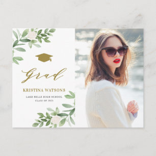 Invitation Carte Postale Fleurs Blanches de Végétation à l'Aquarelle pour l