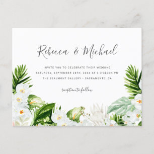 Invitation Carte Postale Fleurs blanches d'été et aquarelle Mariage de verd