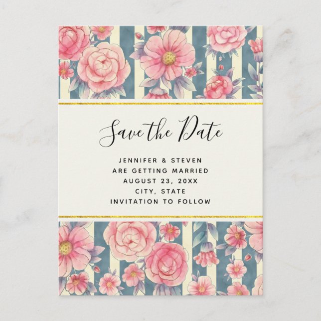Invitation Carte Postale Fleurs d'aquarelle rose Mariage Enregistrer la dat (Devant)