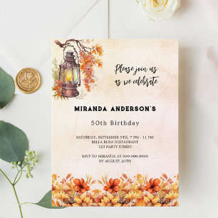 Invitation Carte Postale Fleurs d'automne d'anniversaire orange vintage