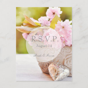 Invitation Carte Postale Fleurs de cerisier-rose Mariage RSVP