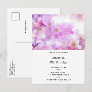 Invitation Carte Postale Fleurs de cerisier rose photo anniversaire