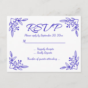 Invitation Carte Postale Fleurs de mariage bleu cobalt Floral RSVP