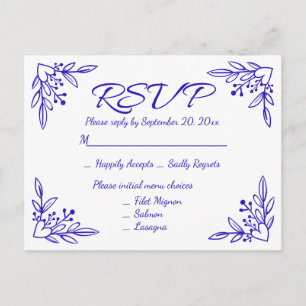 Invitation Carte Postale Fleurs de mariage bleu cobalt Floral RSVP