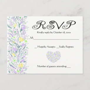 Invitation Carte Postale Fleurs de mariage florales violettes et jaunes