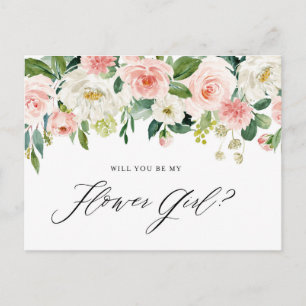Invitation Carte Postale Fleurs de pêcher rose aquarelle Sois ma demoiselle