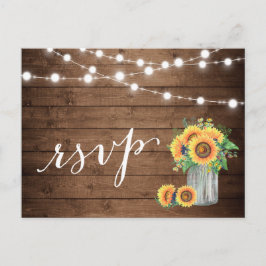 Invitation Carte Postale Fleurs de soleil rustiques Mason Jar lumières RSVP