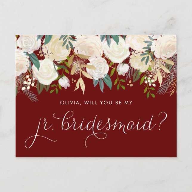 Invitation Carte Postale Fleurs d'ivoire doux Rouge Be Ma Jeune Femme D'Acc (Devant)