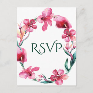 Invitation Carte Postale Fleurs Hawaïennes Tropicales Élégant RSVP de Maria