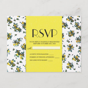 Invitation Carte Postale Fleurs printanières jaunes sur papier blanc et jau
