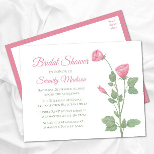Invitation Carte Postale Fleurs roses florales estivales Fête des mariées d