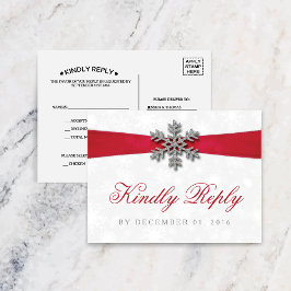 Invitation Carte Postale Flocon de neige de Diamante et mariage rouge