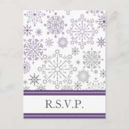 Invitation Carte Postale flocon de neige gris pourpre mod mariage d'hiver r