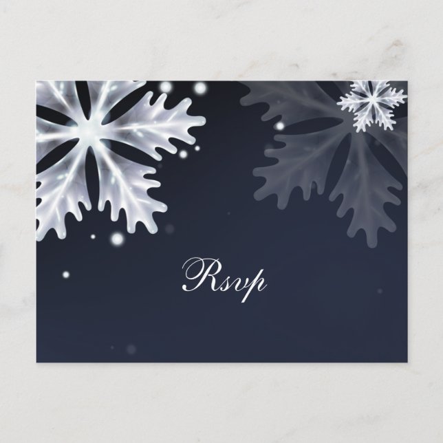 Invitation Carte Postale Flocons de neige bleu marine mariage hiver rsvp (Devant)